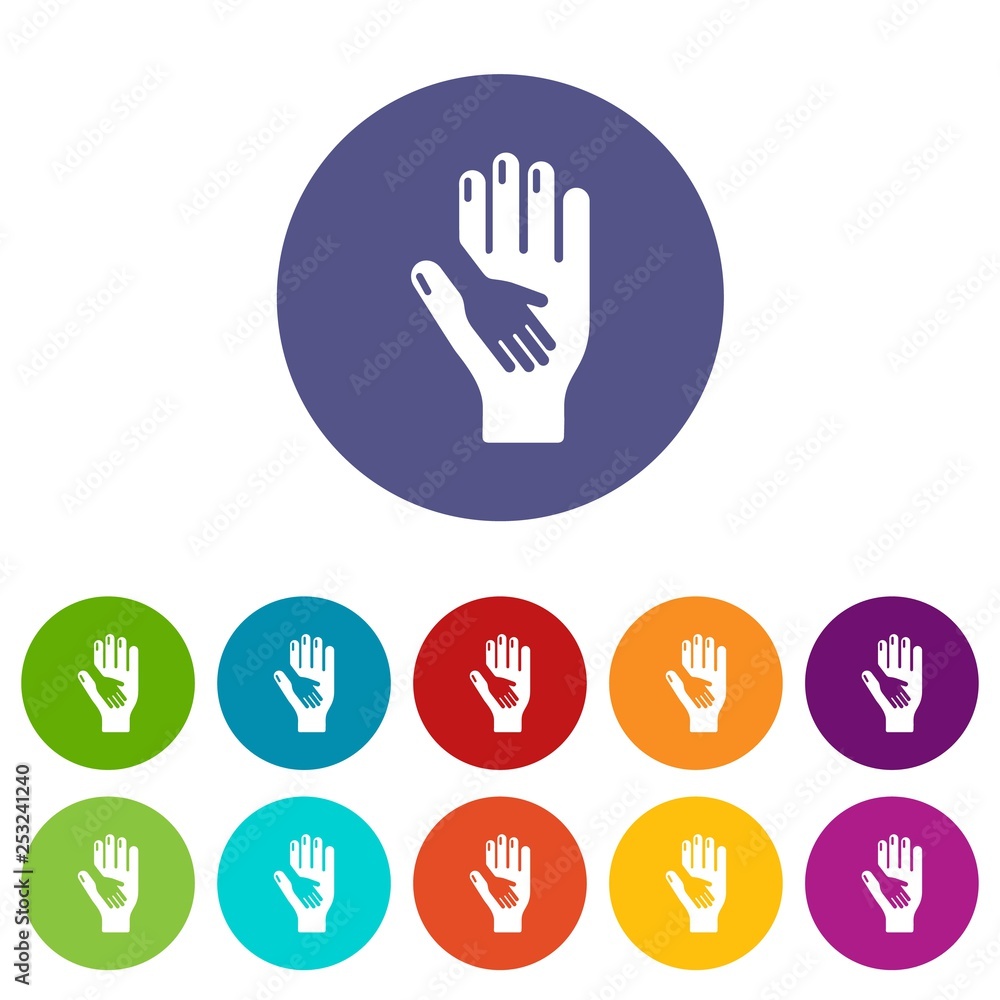 Caring hand icons color set vector for any web design on white background