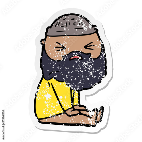 distressed sticker of a cartoon man with beard