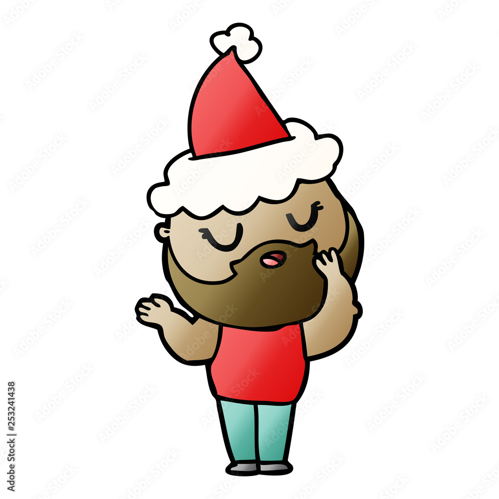 gradient cartoon of a man with beard wearing santa hat