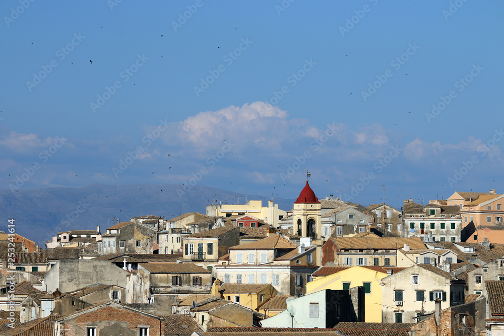 Corfu town Kerkyra cityscape Greece in summer