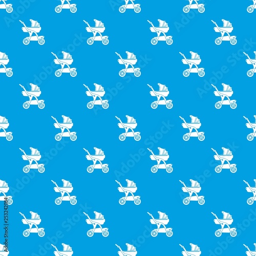 Baby carriage designer pattern vector seamless blue repeat for any use