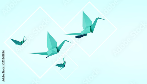 Free Download Folding birds Paper and peace on Pastel Green Background - 3d rendering - GFXLoad