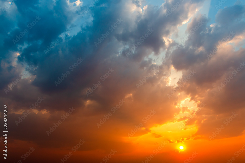 .colorful dramatic sky with cloud at sunset