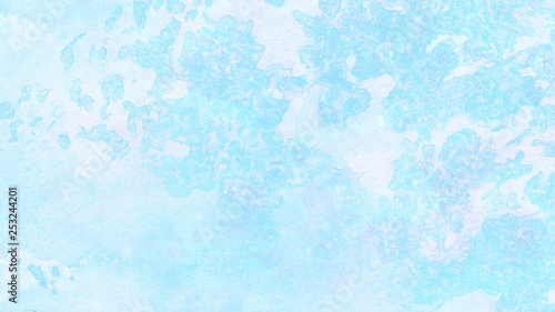 Ice and frost texture light sky blue shades watercolor background. Grunge aquarelle paint paper textured canvas for vintage design, retro card template. Turquoise gradient color handmade illustration