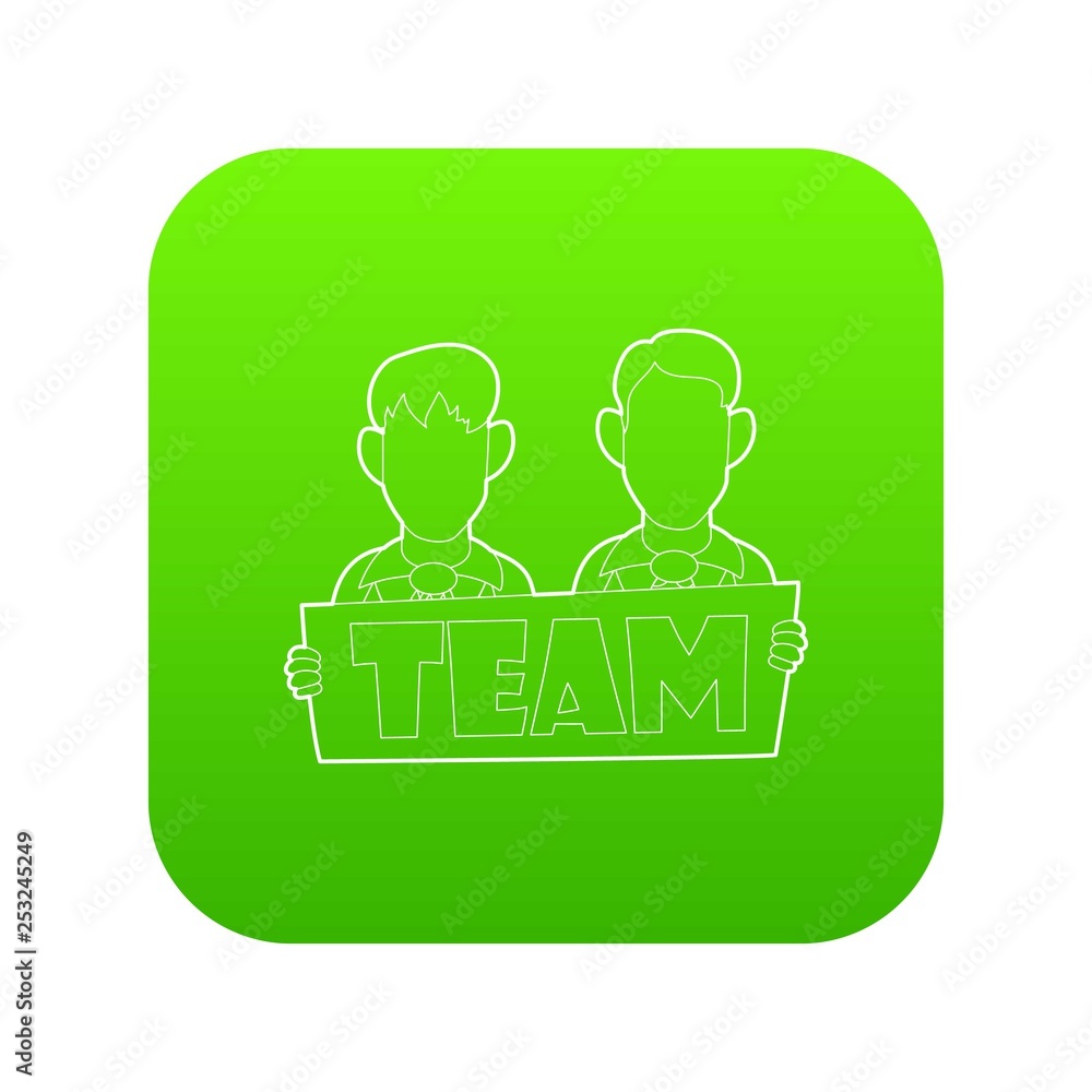 Businessmen holding sign board with Team inscription icon green vector isolated on white background Businessmen holding sign board with Team inscription icon green vector isolated on white background