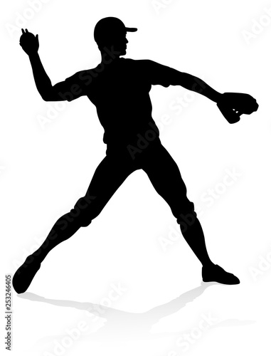 Baseball player in sports pose detailed silhouette