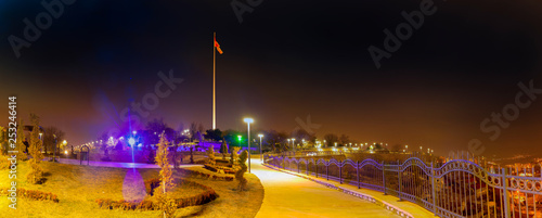 Ankara/Turkey-March 02 2019: Ellinci Yil Parki (50. Yil Parki) with huge Turkish flag in the night photo