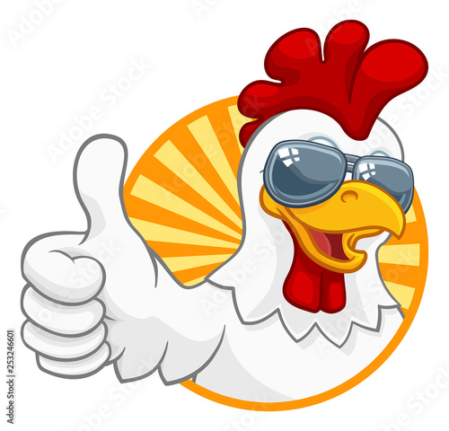 Leinwand Poster A chicken rooster cockerel bird cartoon character in cool shades or sunglasses g