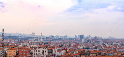 Ankara/Turkey-March 02 2019: Panoramic Ankara view with Kocatepe Mosque and skyscrapers