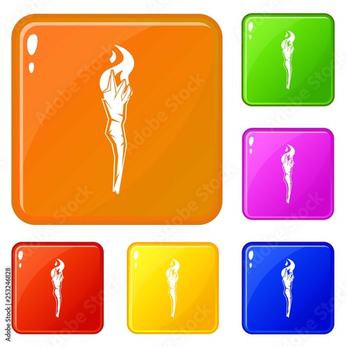 Torch icons set collection vector 6 color isolated on white background