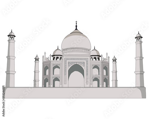 Taj mahal isolated vector illustration. High detailed India icon. White isolated background