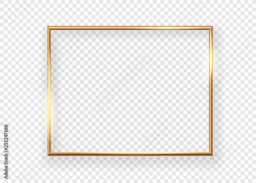 Realistic gold horizontal shining photoframe on a transparent background