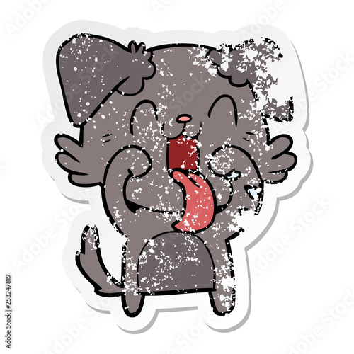 distressed sticker of a cartoon panting dog