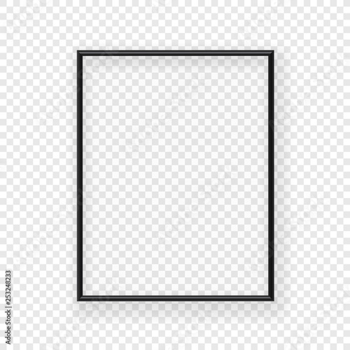 Realistic thin black picture frame on a wall. Vector illustration Isolated on transparent background