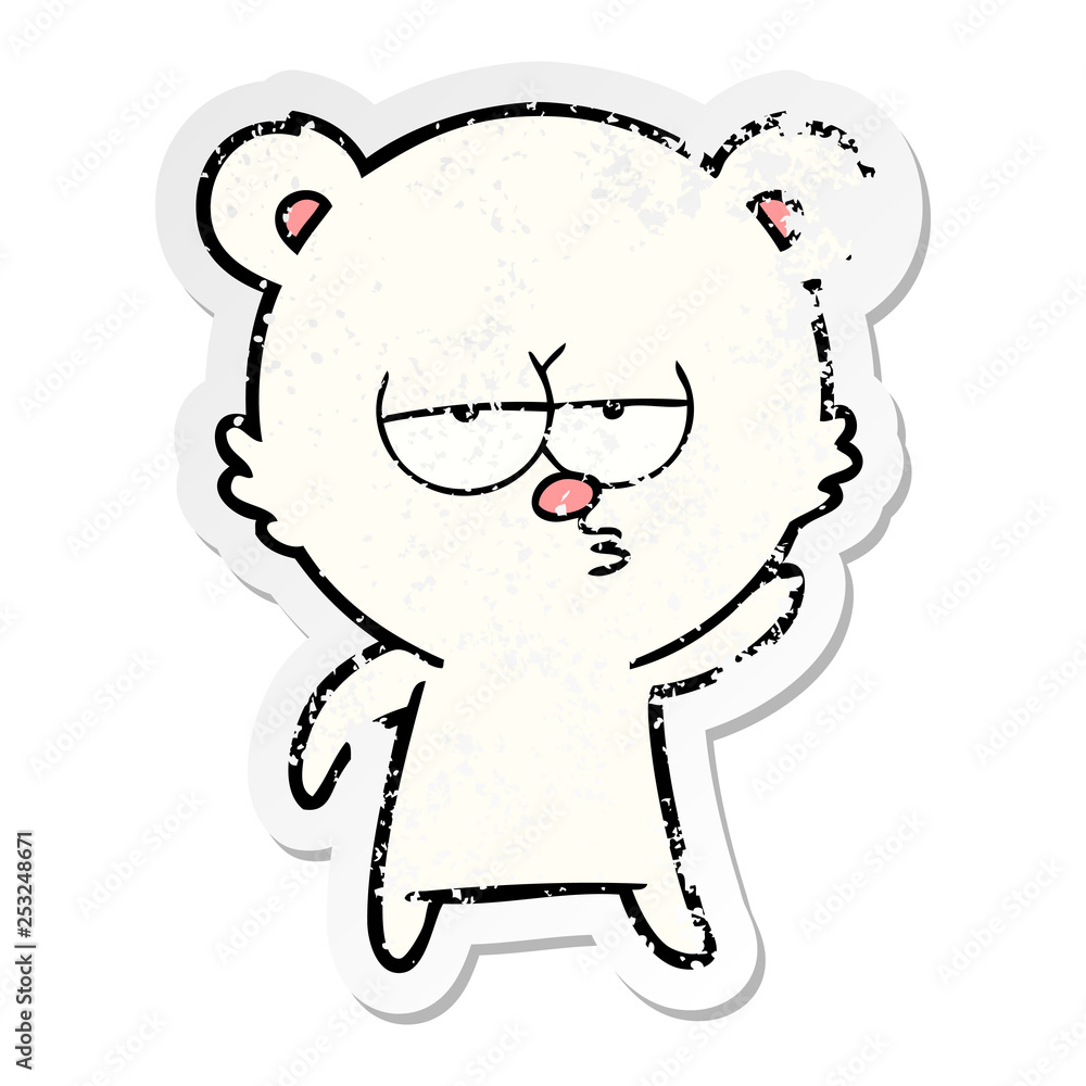 distressed sticker of a bored polar bear cartoon distressed sticker of a bored polar bear cartoon