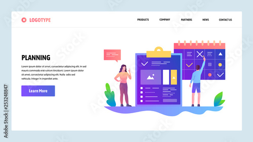 Vector web site design template. Task manager and time schedule management. Landing page concepts for website and mobile development. Modern flat illustration.