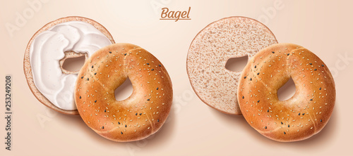 Delicious bagel with cream photo