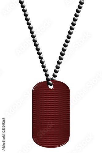 red metal tag and necklace.