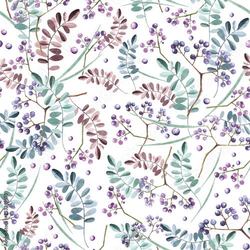 Pattern. Watercolor floral motifs on white background