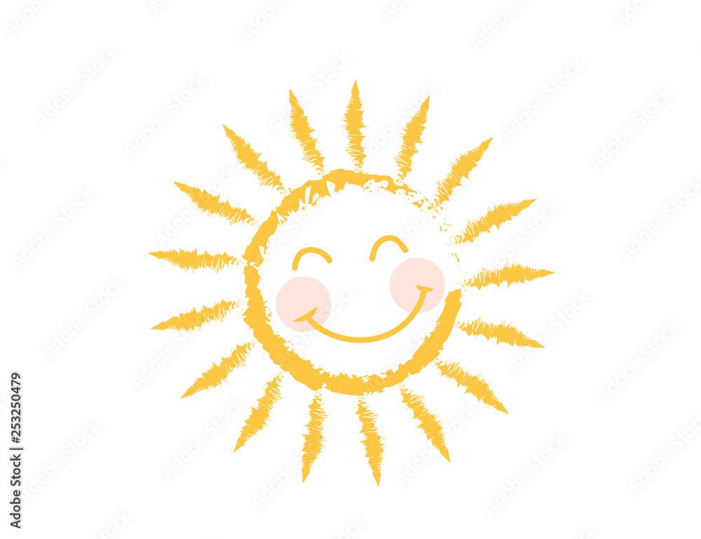 Figure cheerful with a smile of the sun, made with chalk (paints). Children's creativity. Vector icon. Figure cheerful with a smile of the sun, made with chalk (paints). Children's creativity. Vector icon.