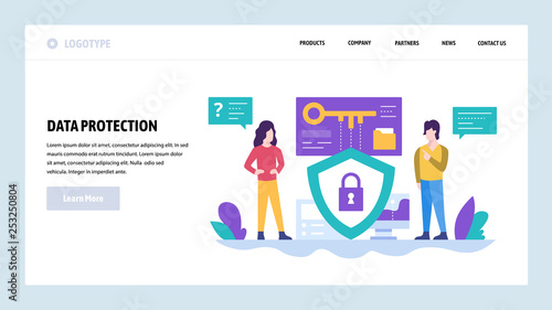 Vector web site design template. Data protection, privacy and secure access. Landing page concepts for website and mobile development. Modern flat illustration.