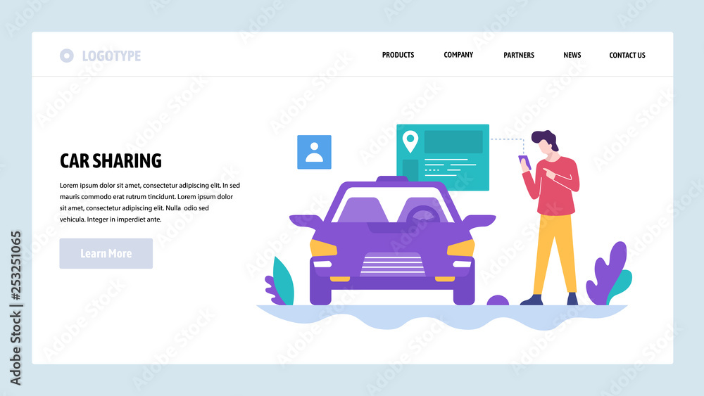 Vector web site design template. Car sharing. Get your car by smart phone app. Landing page concepts for website and mobile development. Modern flat illustration. Vector web site design template. Car sharing. Get your car by smart phone app. Landing page concepts for website and mobile development. Modern flat illustration.