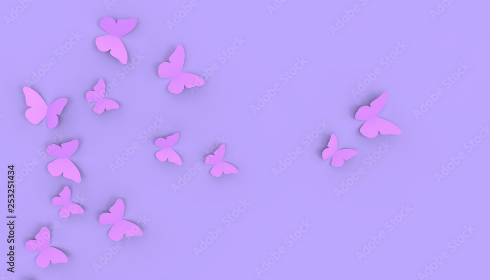 Origami Butterfly Paper and freedom of inspiration on Gradient Psychedelic Purple on Background- 3d rendering