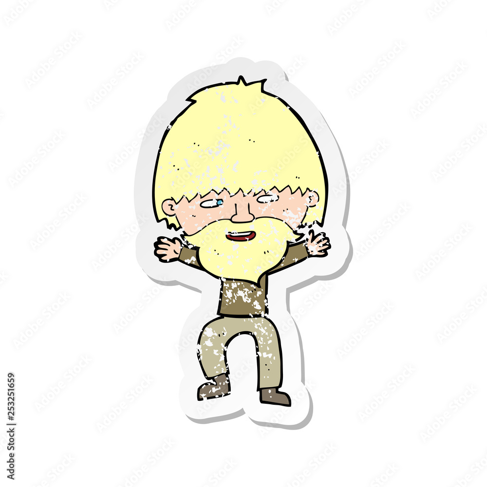 retro distressed sticker of a cartoon happy man with beard retro distressed sticker of a cartoon happy man with beard