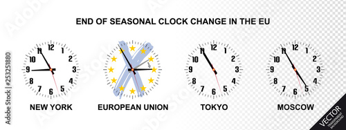 End Of Seasonal Clock Change In The European Union - Vector Illustrations Concept