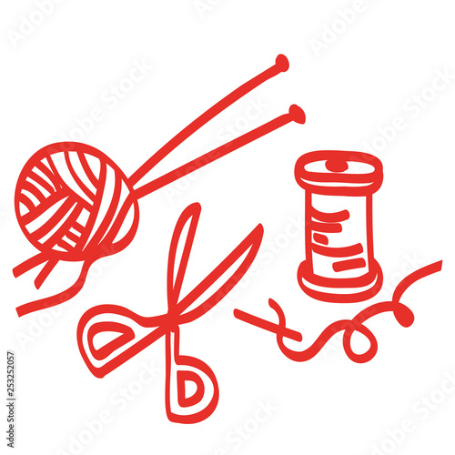 Handgezeichnetes Handarbeitszubehör in rot