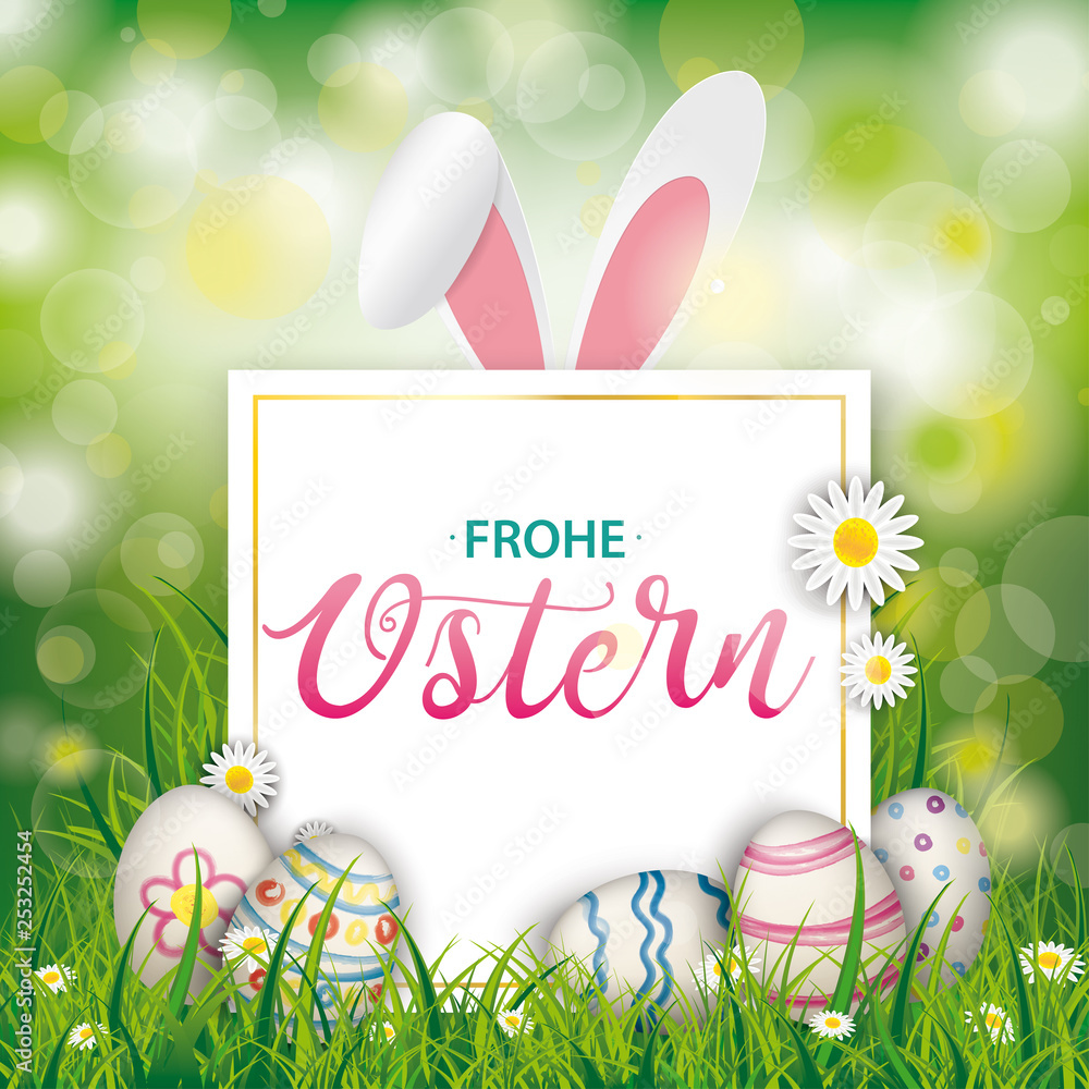 Frohe Ostern Cover mit Ostereiern und Hasenohren Stock-Vektorgrafik