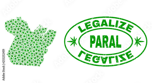 Vector cannabis Paral State map mosaic and grunge textured Legalize stamp seal. Concept with green weed leaves. Concept for cannabis legalize campaign.