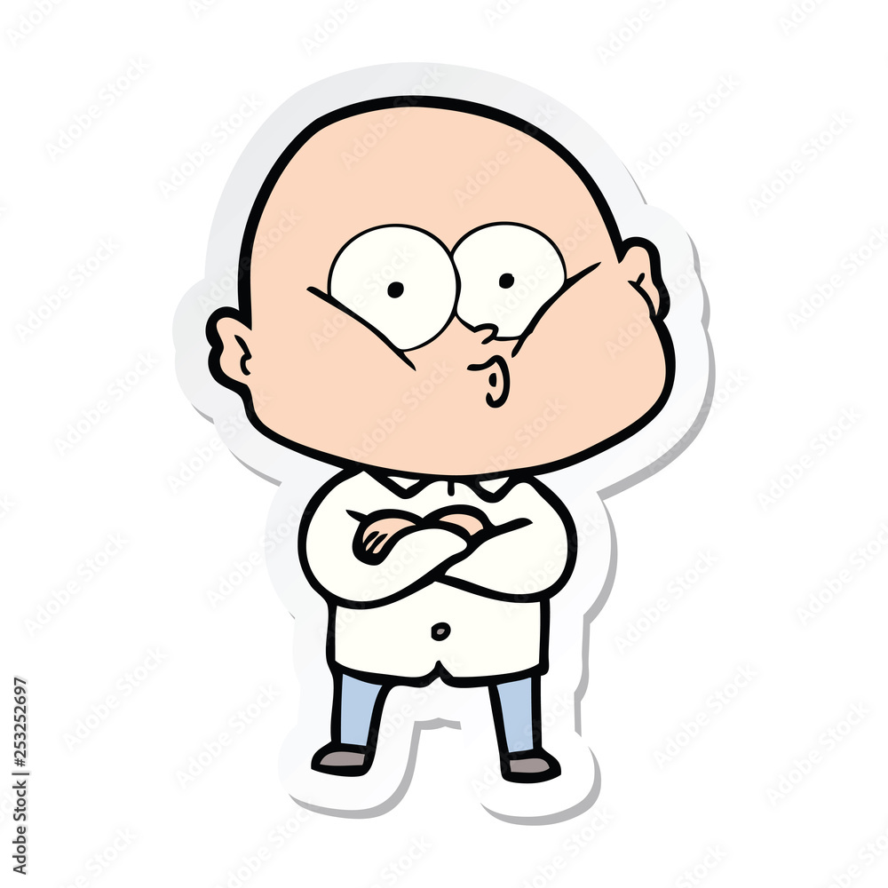 sticker of a cartoon bald man staring