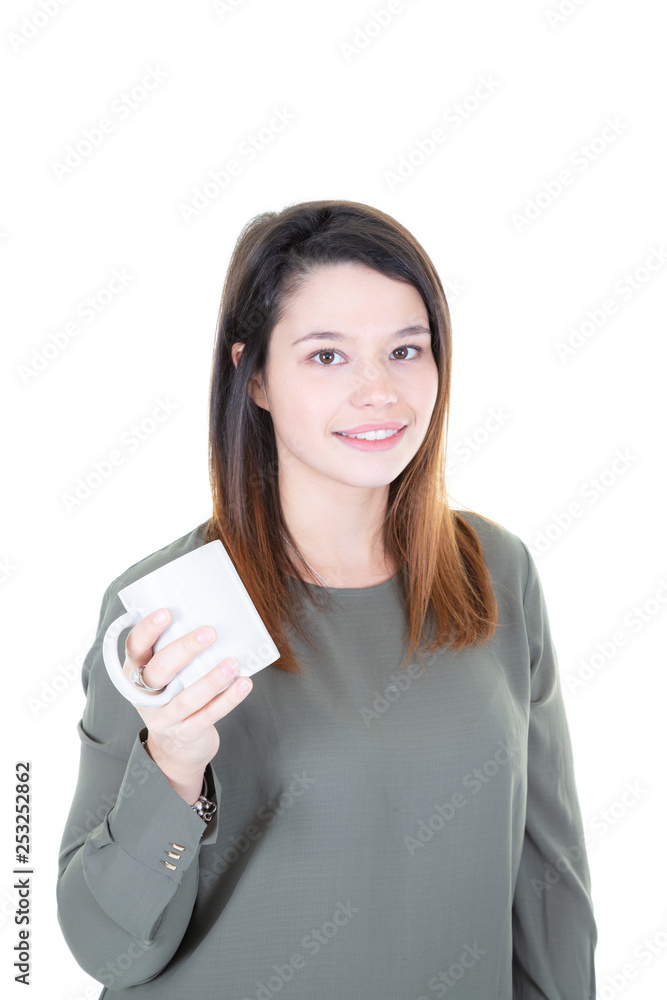 Isolated Closeup of young Woman Drinking Coffee Isolated Closeup of young Woman Drinking Coffee