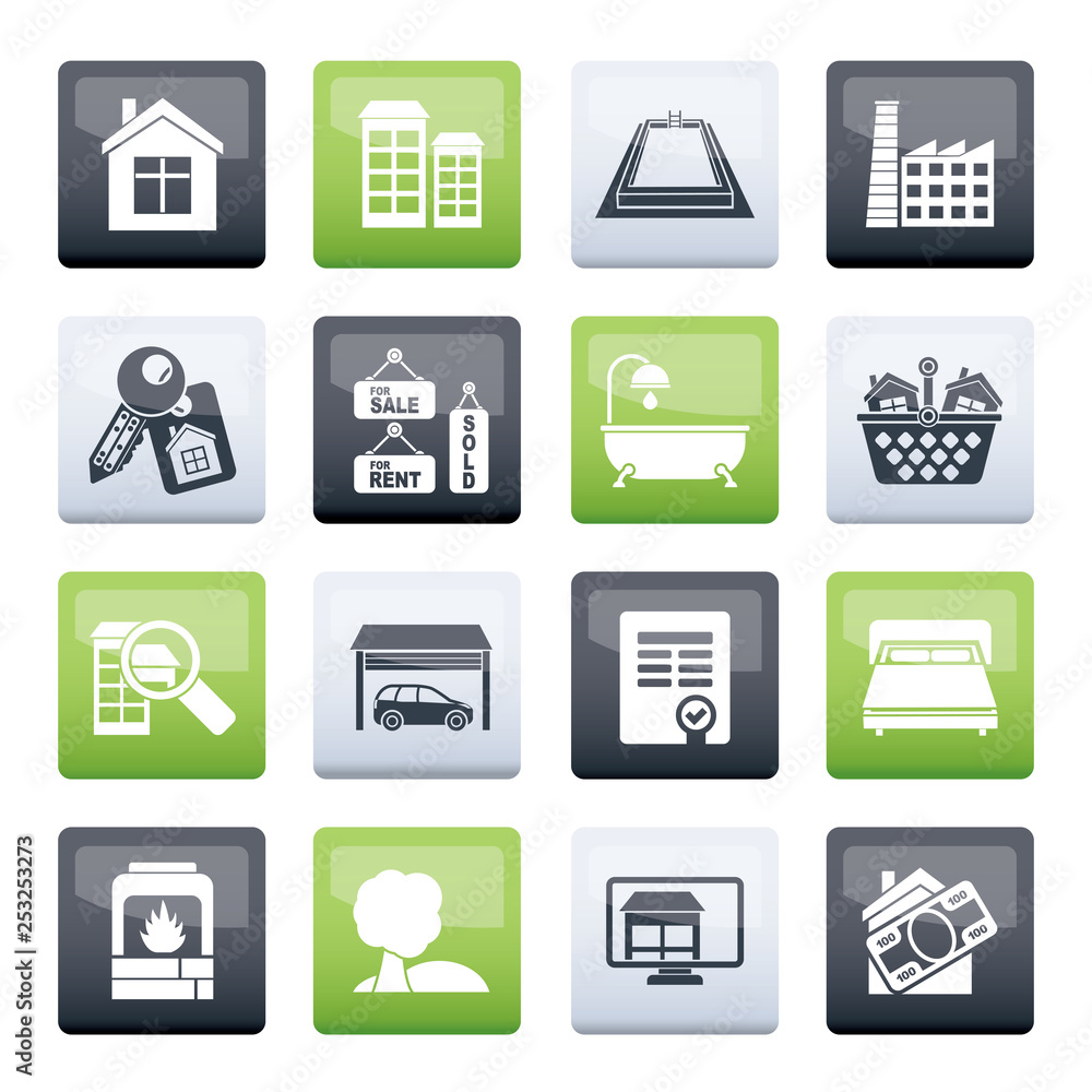 Real Estate objects and Icons over color background - Vector Icon Set Real Estate objects and Icons over color background - Vector Icon Set