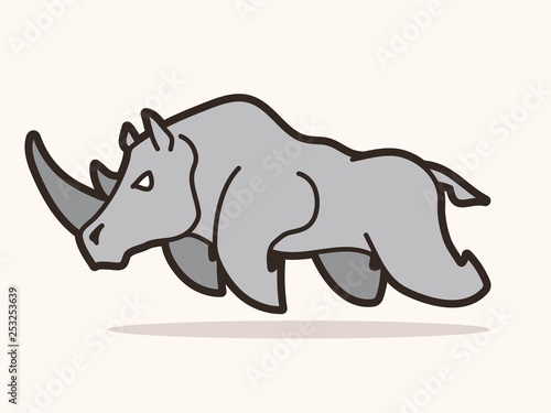 Angry Rhino attack graphic vector.