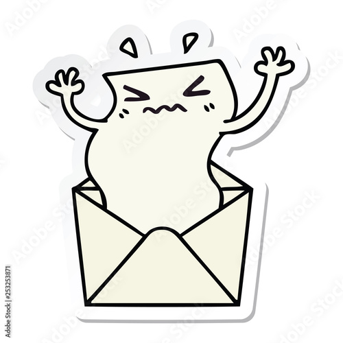 sticker of a quirky hand drawn cartoon letter and envelope