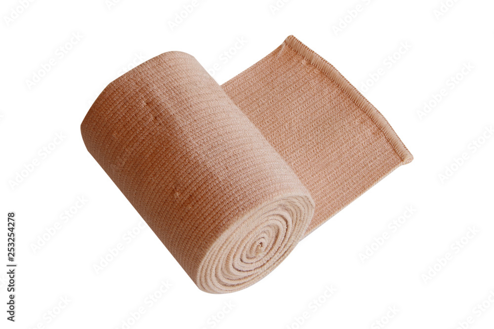 Obraz premium Brown roll elastic bandage isolated on white background. clipping path.