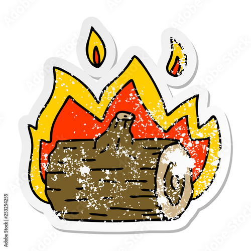 distressed sticker of a quirky hand drawn cartoon campfire