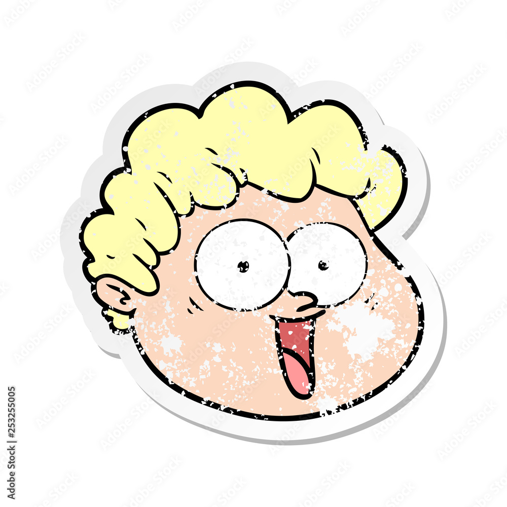 distressed sticker of a cartoon male face distressed sticker of a cartoon male face