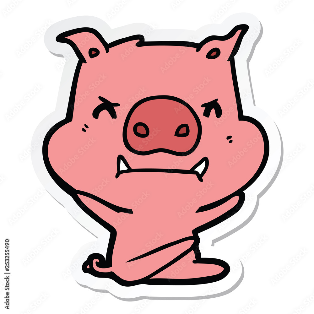 sticker of a angry cartoon pig throwing tantrum sticker of a angry cartoon pig throwing tantrum
