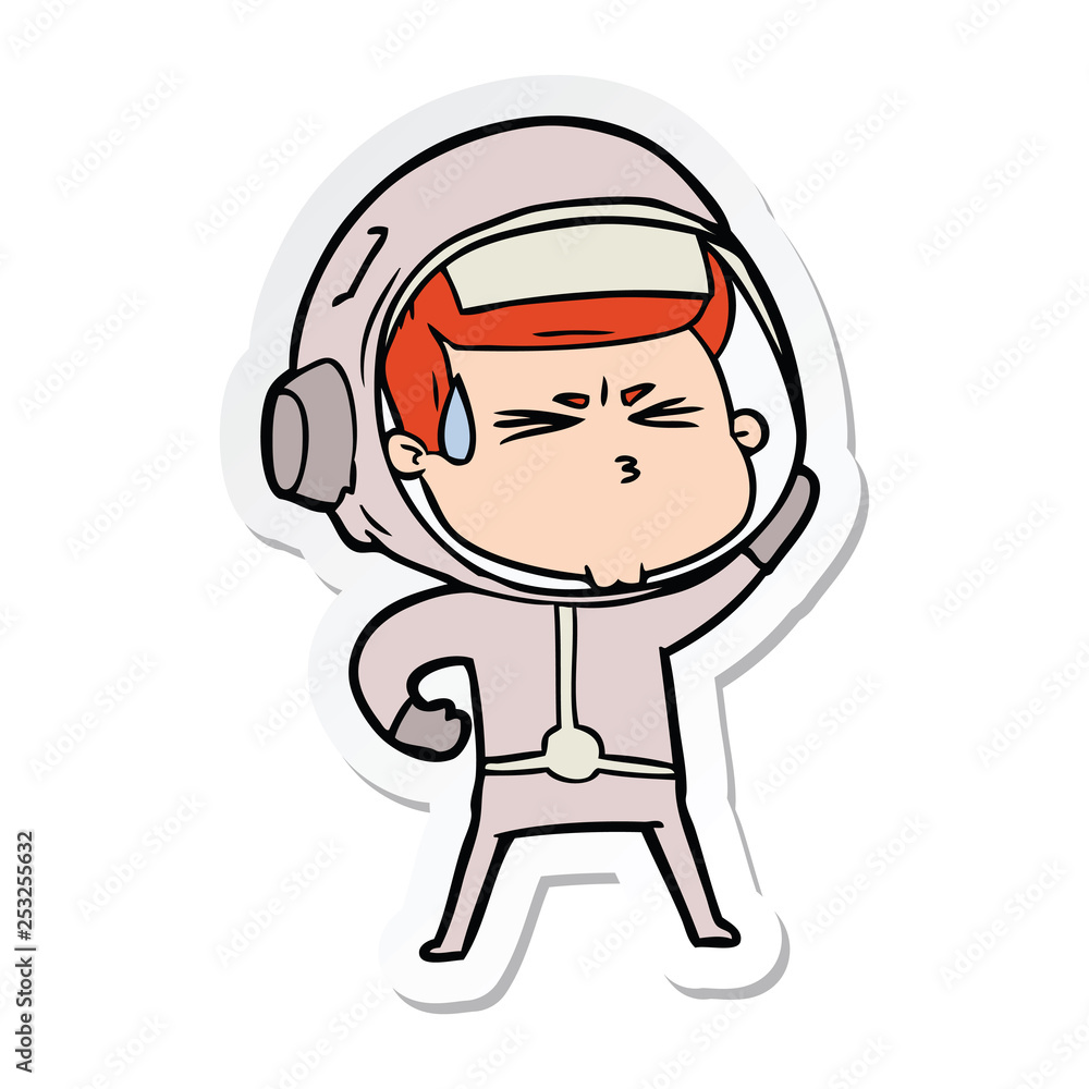 sticker of a cartoon stressed astronaut