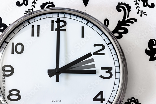 Clock with hand on two and three o'clock. Time change concept.