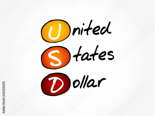 USD - United States Dollar acronym, business concept background