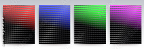 Geometric abstract design in different colors with a mesh frame, set