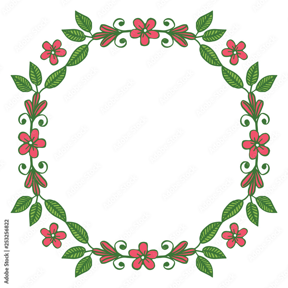 Fototapeta premium Vector illustration elegant green leaf floral frame with design template for card hand drawn