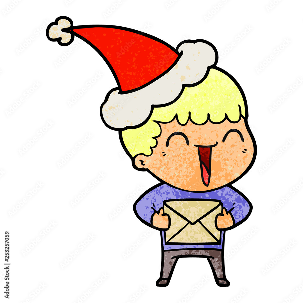 textured cartoon of a happy man wearing santa hat textured cartoon of a happy man wearing santa hat