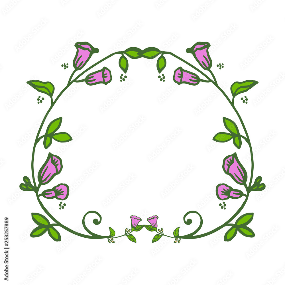 Vector illustration beauty frame wreaths trumpet purple blooms hand drawn