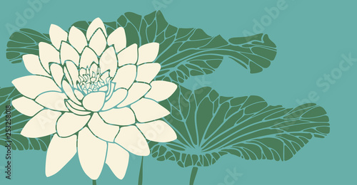 lotus flower with leaves card in green shades
