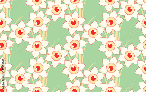 daffodil field floral seamless pattern in red green shades